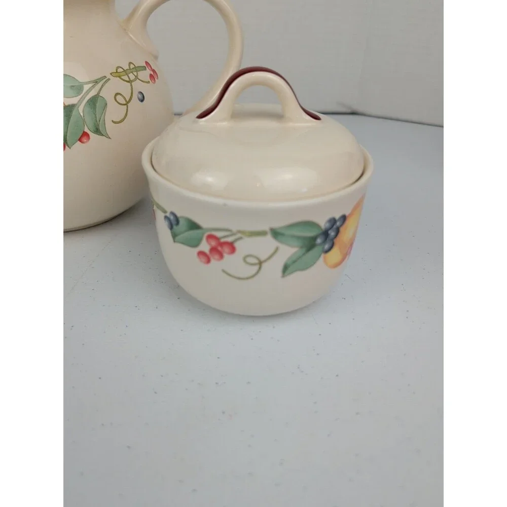 Vintage Corelle Coordinates Stoneware Teapot With Creamer & Sugar Bowl  Fruit